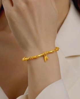 金包银古法竹节手链节节高升手串竹报平安转运珠手环情人节送女友