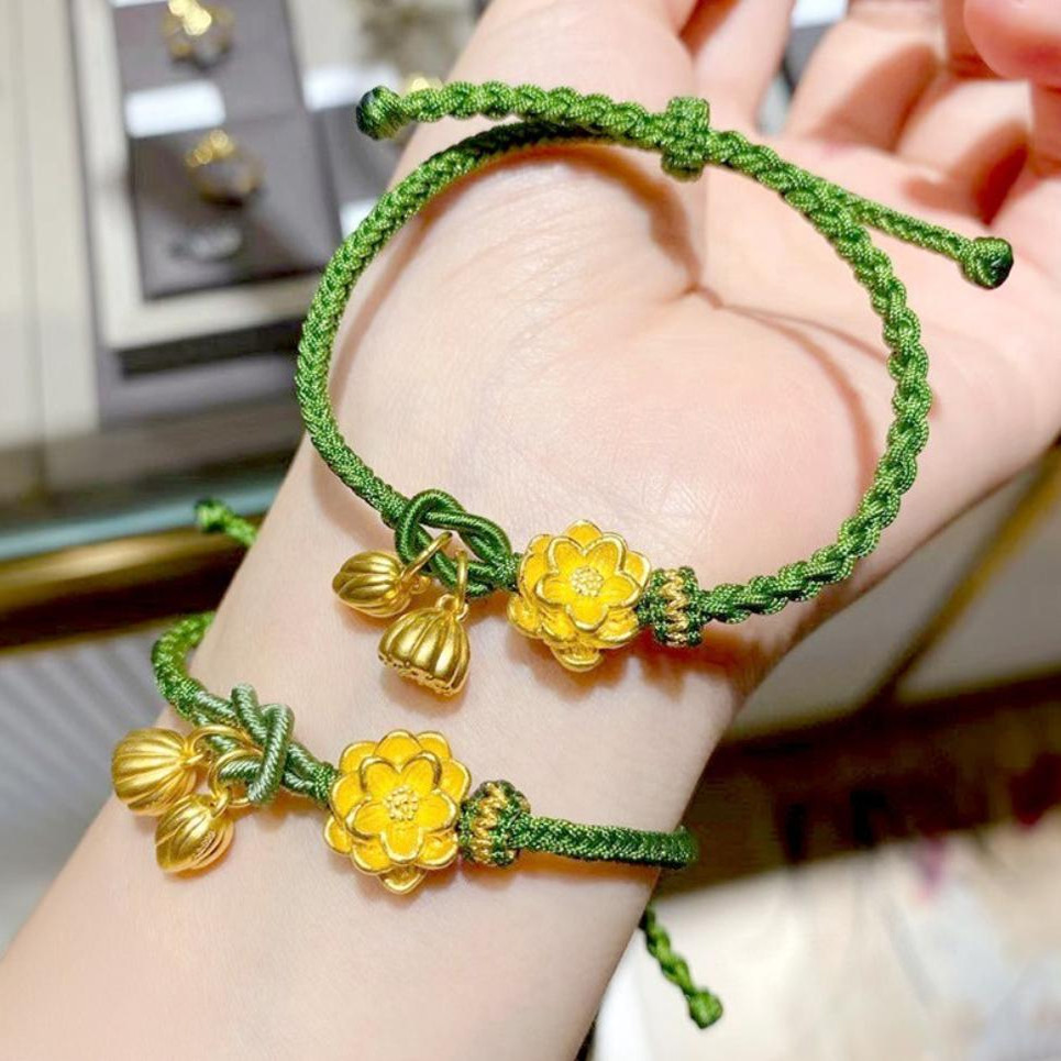 金包银古法两世欢莲花莲蓬手串荷花转运珠编绳手链本命年手绳礼物