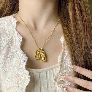 韦雪同款金包银点钻貔貅金刚杵叠戴暴富吊坠新中式新款锁骨链礼物