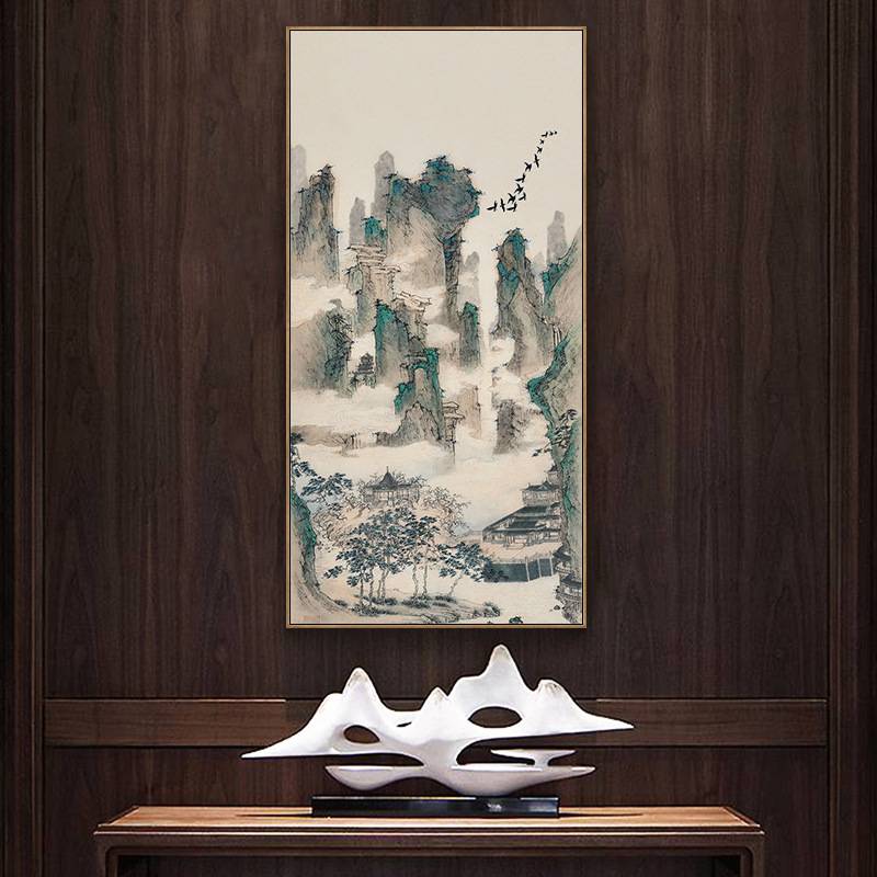 山水画新中式壁画装饰客厅玄关画中国风酒店大堂装饰挂画茶室餐馆图片