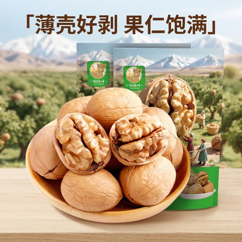 新疆纸皮核桃手捏即开原味生核桃带壳坚果零食坏果包赔