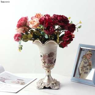 欧式油画色玫瑰粉色复古仿真小花束绢花假花酒店家居客厅装饰摆设