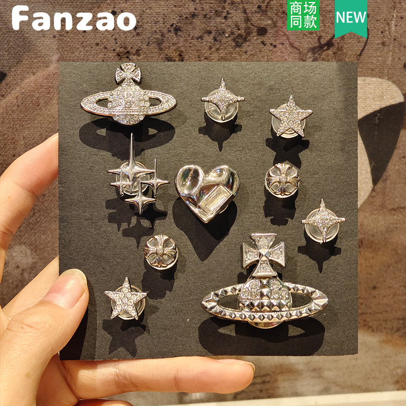 复古“爱心土星”高级感金属适配crocs洞洞鞋配饰立体可拆卸diy