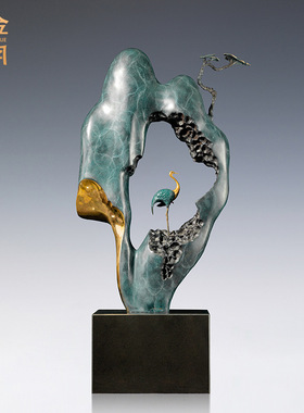 铜艺坊鹤鸣山谷黄铜摆件山水创意黄铜器家居客厅玄关装饰品铜摆件