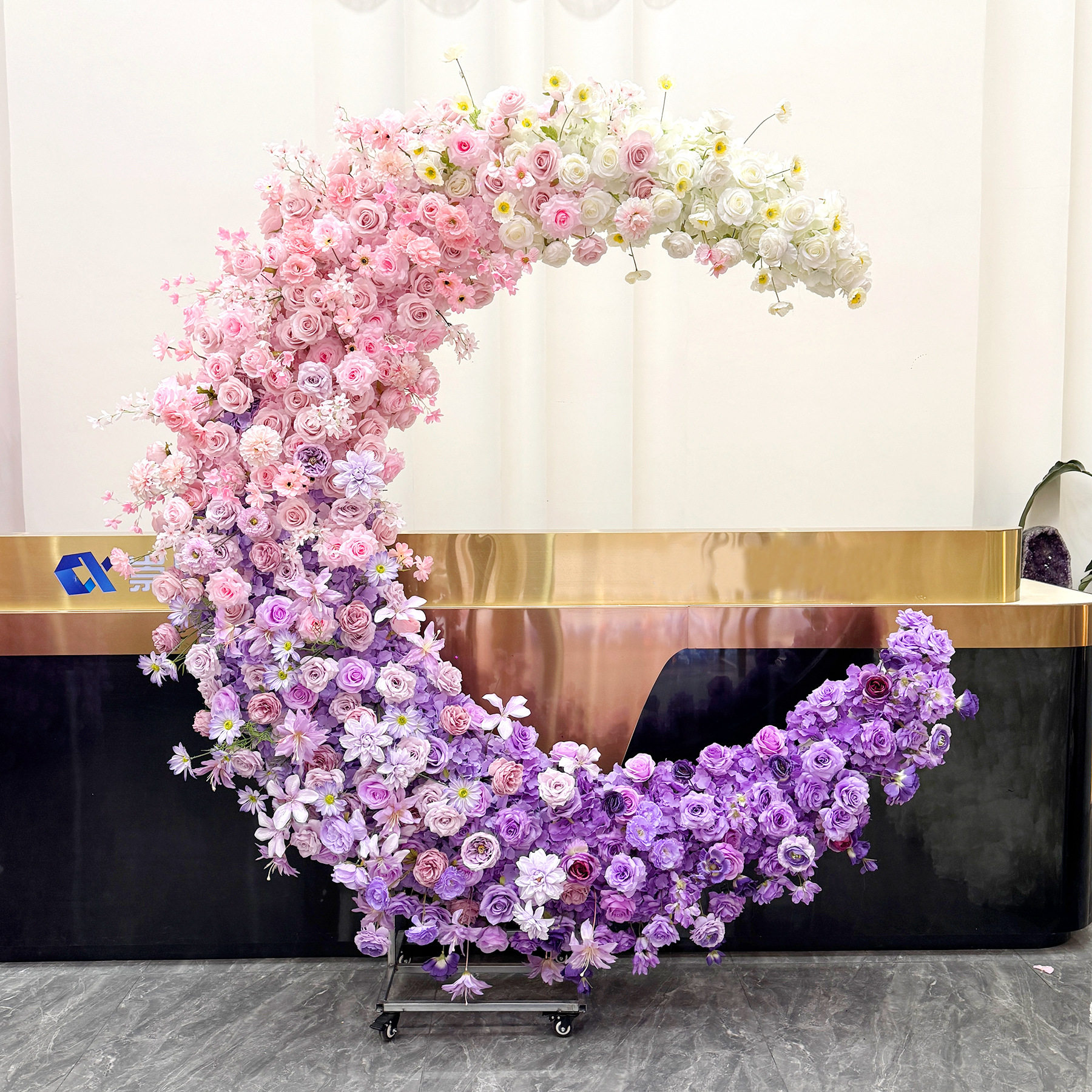 求婚婚礼紫色月亮拱门仿真花艺