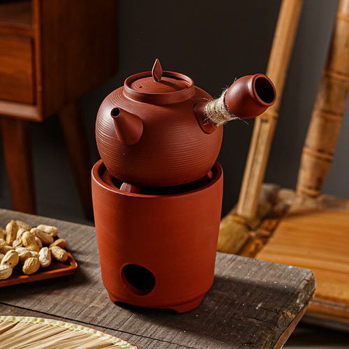手工小炭炉红泥工夫茶炉橄榄碳炉陶瓷侧把壶潮汕中式复古围炉煮茶