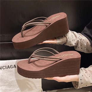 厚底增高夏天凉拖鞋 凉鞋 高跟松糕夏季 人字拖女简约外穿7cm新款