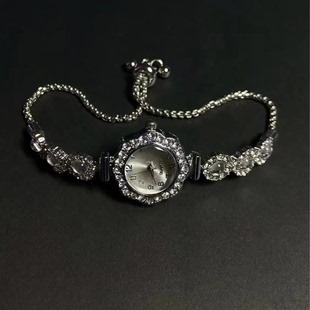 公主风手表女小众轻奢古着满钻爆闪指针式名媛风高级腕表手链手表