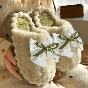 拖鞋蝴蝶结2025可爱秋冬季女士室内防滑家居毛绒厚底保暖秋冬款