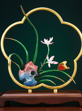 高端黄铜兰花摆件中式高档客厅玄关装饰工艺品搬新家乔迁之喜礼物