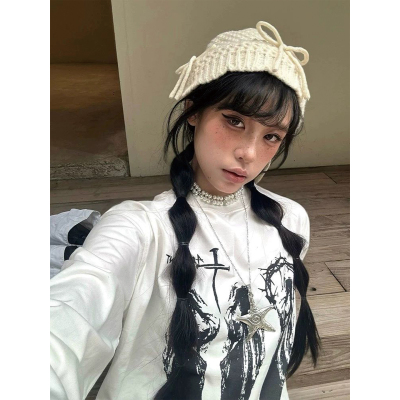 高街复古感朋克风长袖圆领上衣女