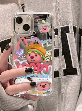 露比loopy可爱卡通iPhone17pro小海狸16适用苹果15手机壳14镜面13Promax补妆镜子12全包网红高级感plus女潮xs