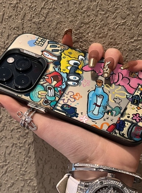 ins风情侣iPhone17pro搞怪涂鸦海绵宝宝16手机壳15适用12/13/14Promax苹果磨砂plus镭射11派大星男女潮高级感