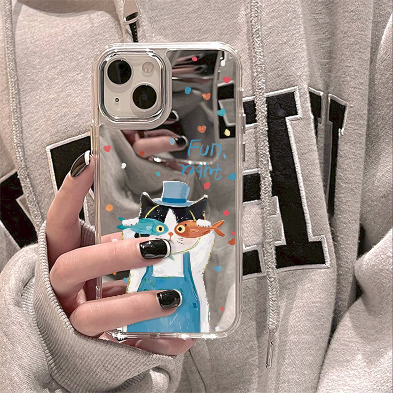 ins风可爱卡通iPhone17波点小猫16e适用15镜面14苹果13Promax手机壳12补妆镜子11软萌高颜值8plus个性少女潮,3C数码配件,手机保护套/壳,淘宝优惠券,粉丝福利购,淘宝优惠卷