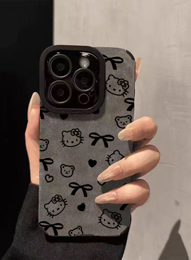秋冬毛绒布hellokitty猫iPhone17pro适用苹果16pro手机壳15小米14华为mate60荣耀x200k50p70nova13reno11女潮