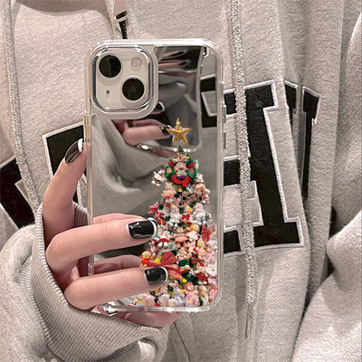 胜壳苹果手机壳镜面卡通圣诞树