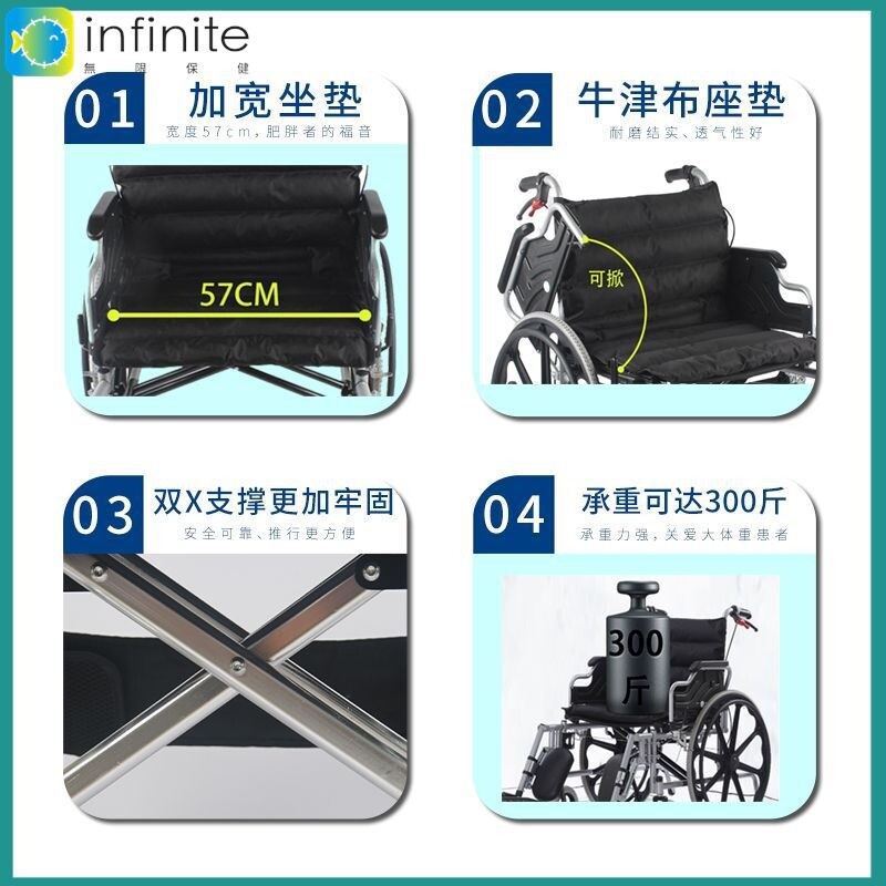 加宽加大轮椅老人专用轻便折叠加固瘫痪老人肥胖人群专用加厚轮椅