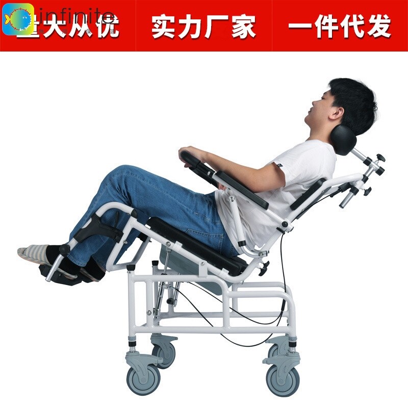 老人多功能护理椅坐便椅带轮轻便轮椅可洗澡可洗头铝合金坐便椅