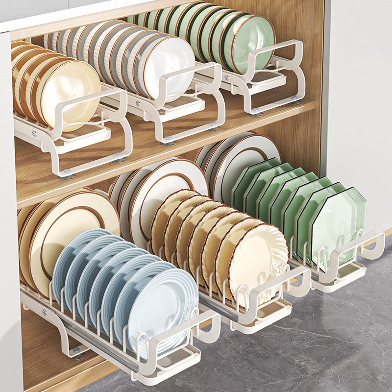 厨房抽拉碗碟架橱柜内拉篮碗架抽屉式放碗盘沥水置物架盘子收纳架