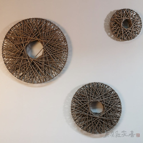 新中式圆形藤编壁饰墙饰立体壁挂件家居客厅墙面摆件装饰品画新品