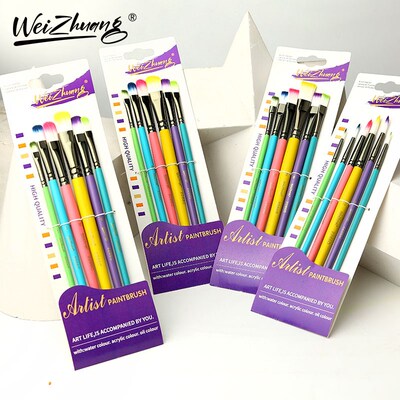 6支彩色画笔套装美术生绘画专用水粉水彩丙烯油画排笔画笔