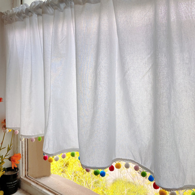 法式田园门帘半帘短帘厨房卧室免打孔隔断帘魔术贴小窗帘遮挡帘子