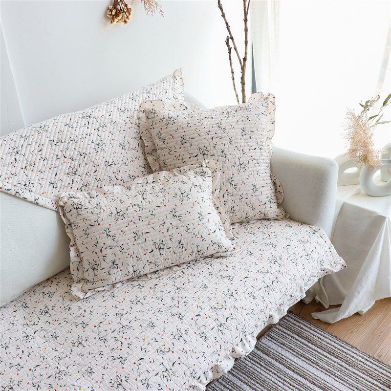 美式小清新粉色碎花沙发垫四季通用布艺田园坐垫纯棉防滑花边贵妃