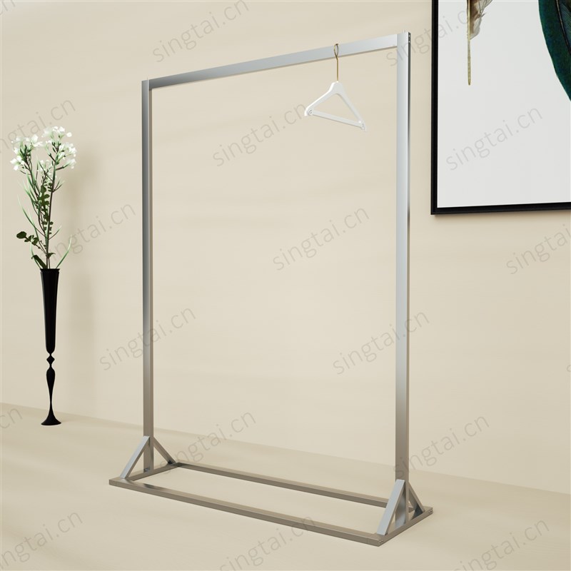 简约服装店衣架子落地式中岛架正挂不锈钢拉丝银色展示挂衣架货架