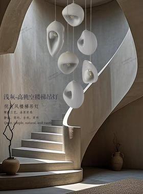 楼梯吊灯侘寂风挑空设计师款日式别墅灯样板房民宿客厅loft吊灯