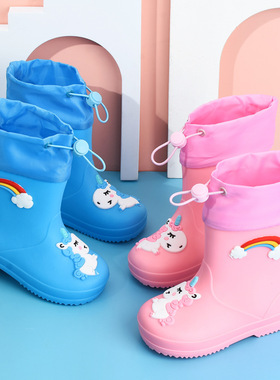 一体成型时尚保暖加棉防滑水鞋宝宝儿童雨靴男女可爱夏冬两季通用