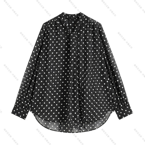【南油虹姐】新款复古飘带波点衬衫女宽松慵懒感气质上衣CY901