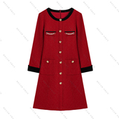 撞色圆领单排扣小香风连衣裙2010 南油虹姐 新款