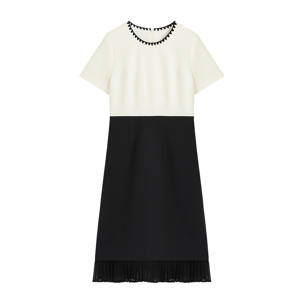 【深圳虹姐】新款设计感撞色敕修百褶气质短袖连衣裙S3200