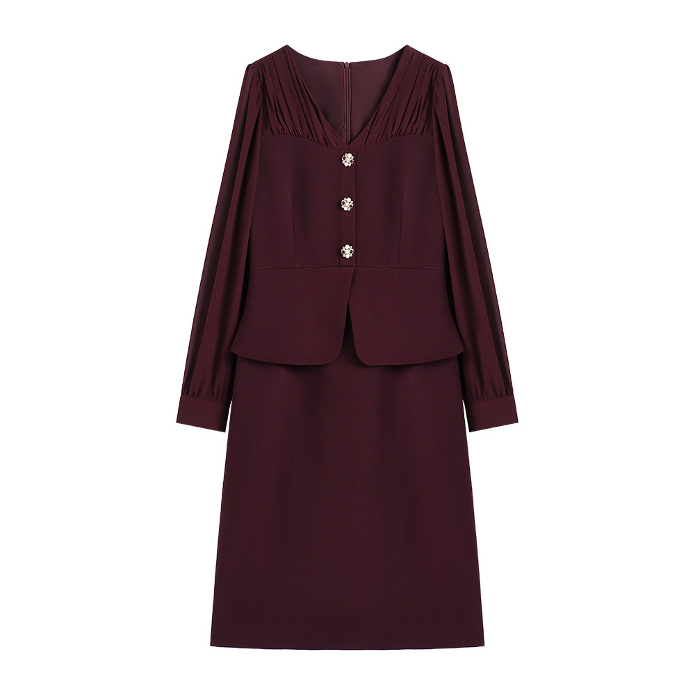 【南油虹姐】秋季新款V领三粒钻扣收腰假两件显瘦小众连衣裙3045,女装/女士精品,连衣裙,淘宝优惠券,粉丝福利购,淘宝优惠卷