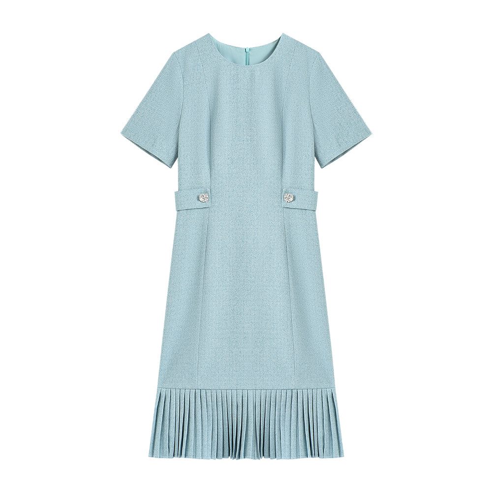 【深圳虹姐】新款夏季法式气质名媛设计感小香风百褶连衣裙S3201