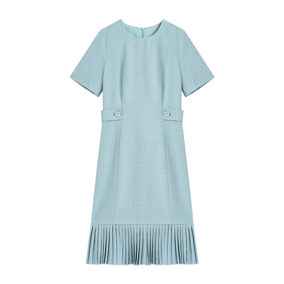 【深圳虹姐】新款夏季法式气质名媛设计感小香风百褶连衣裙S3201