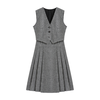 【南油虹姐】新款法式复古千鸟格时尚叠穿A字散摆背心长裙3097