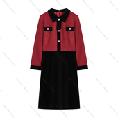 小香风显瘦连衣裙3069 翻领丝绒拼接气质时尚 南油虹姐 2025新款