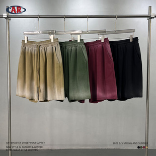 325g华夫格喷绘洗水做旧散边短裤 潮流男女同款 美式 ARTIE男装