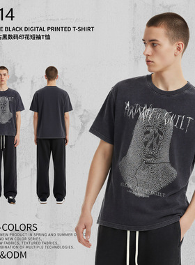 ARTIE男装丨做旧复古数码印花短袖T恤250g重磅纯棉上衣