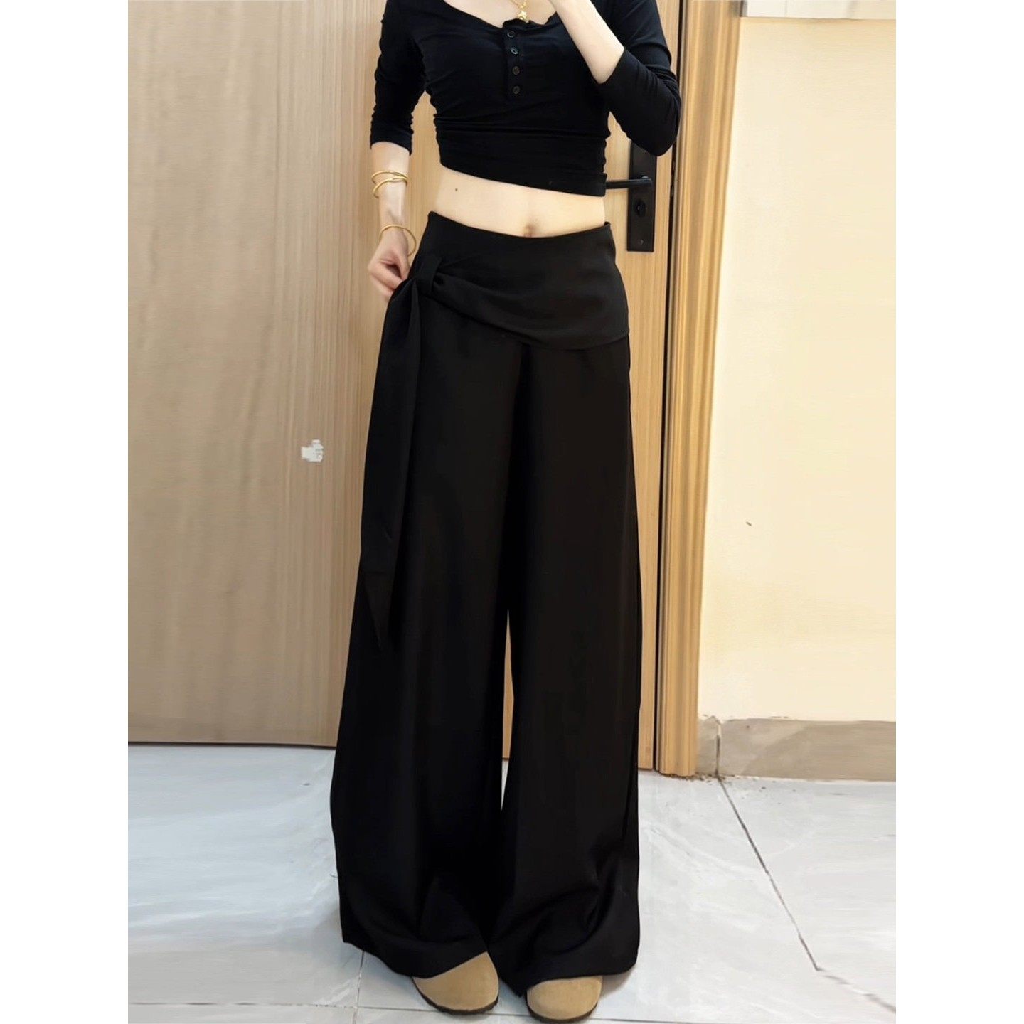 韩系慵懒松弛感裤子女秋季2025新款高级感显瘦黑色休闲阔腿西装裤,女装/女士精品,大码裤装,淘宝优惠券,粉丝福利购,淘宝优惠卷