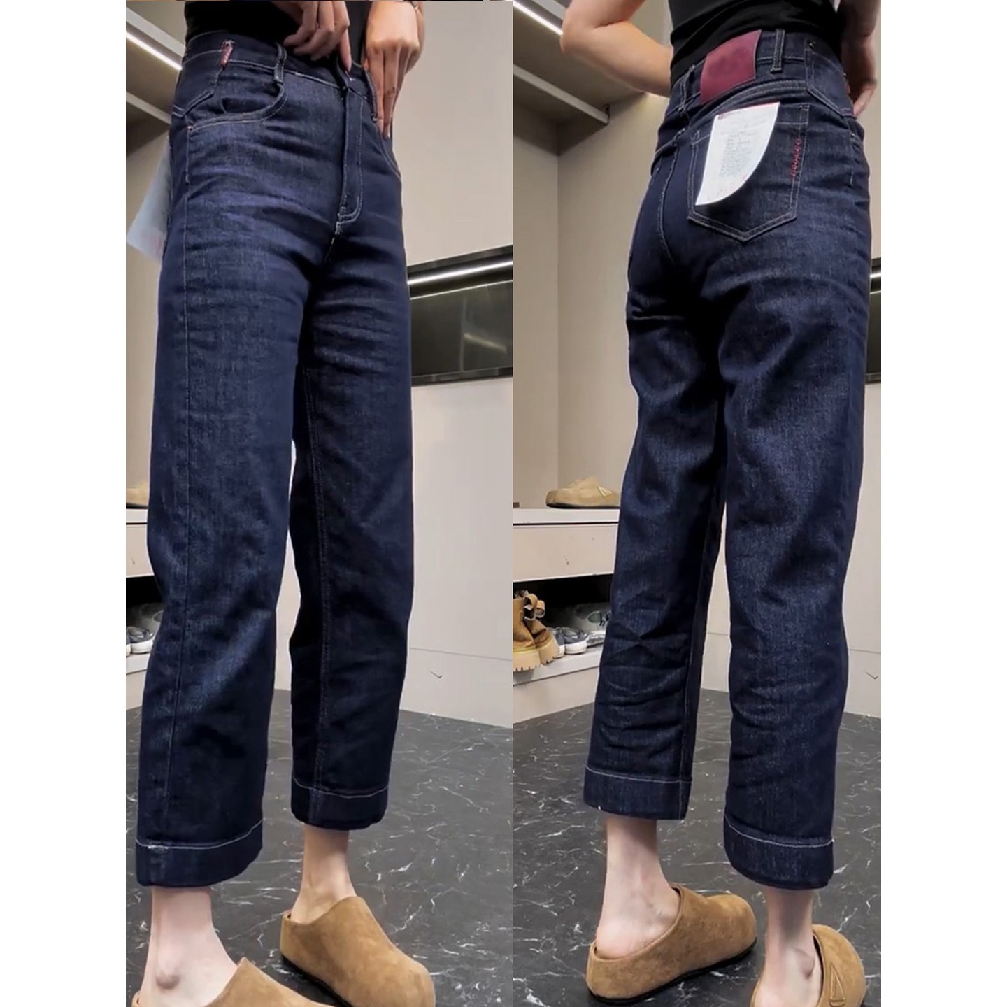 2025秋季新款窄版阔腿牛仔裤女大码胖mm小个子百搭显瘦直筒法棍裤