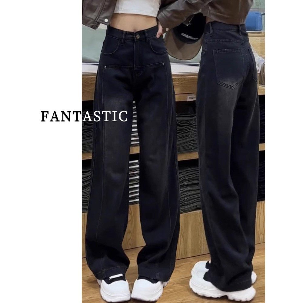 黑色高腰阔腿加绒牛仔裤女2025新款秋季大码胖mm遮胯显瘦直筒裤子,女装/女士精品,大码裤装,淘宝优惠券,粉丝福利购,淘宝优惠卷