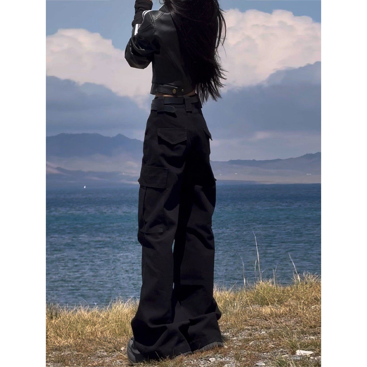 酷飒风美式覆古微喇工装裤女2025新款秋装黑色修身窄版辣妹阔腿裤,女装/女士精品,大码裤装,淘宝优惠券,粉丝福利购,淘宝优惠卷