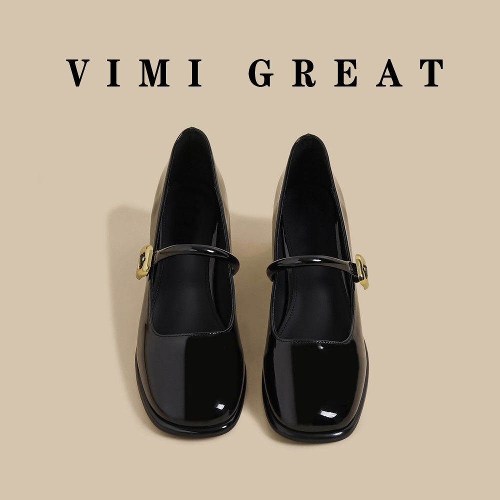 这也太好看了吧~VIMI GREAT 法式单鞋2025黑色粗高跟玛丽珍皮鞋