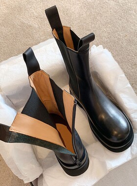 后拉炼 炼 马丁靴女真皮厚底切尔西靴子烟筒靴XFS BV秋冬加绒中筒