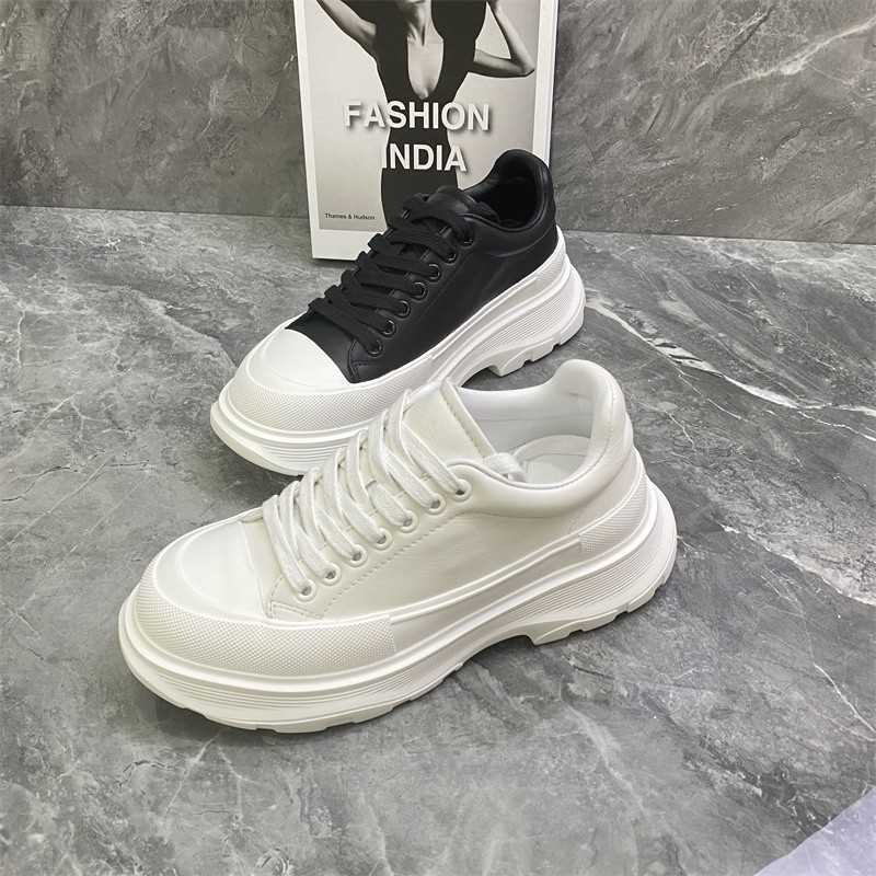 超轻~欧货厚底6cm小白鞋女2024秋冬新百搭休闲鞋潮真皮加绒松糕鞋