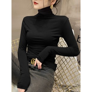 T恤爆款 女内搭堆领长袖 黑色上衣 Dsyle莫代尔高领打底衫 法国Rouje