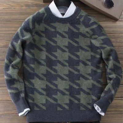 秋冬羊毛衫男士圆领大码低领毛衣男宽松套头毛衣青年长袖针织衫