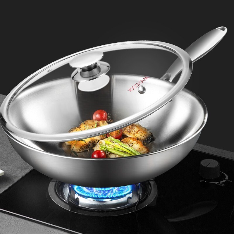美厨maxcook304不锈钢炒锅带盖锅家用炒菜锅不粘32cm厨房电燃煤通图片